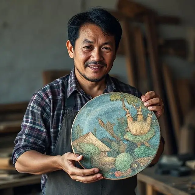 Portrait of an artisan holding a finished piece