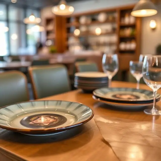 Custom ceramic plates in a restaurant setting.