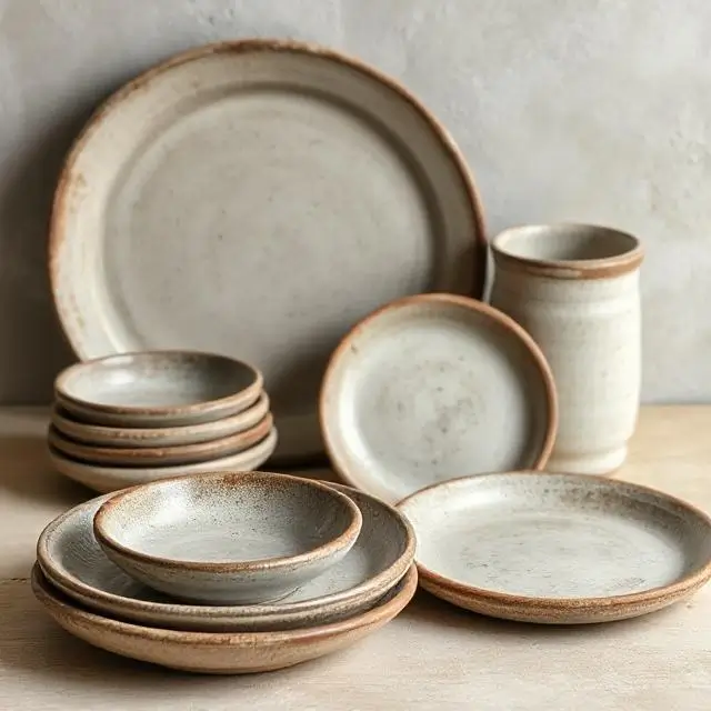 Set of rustic stoneware plates