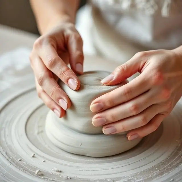 Close-up of hands shaping clay