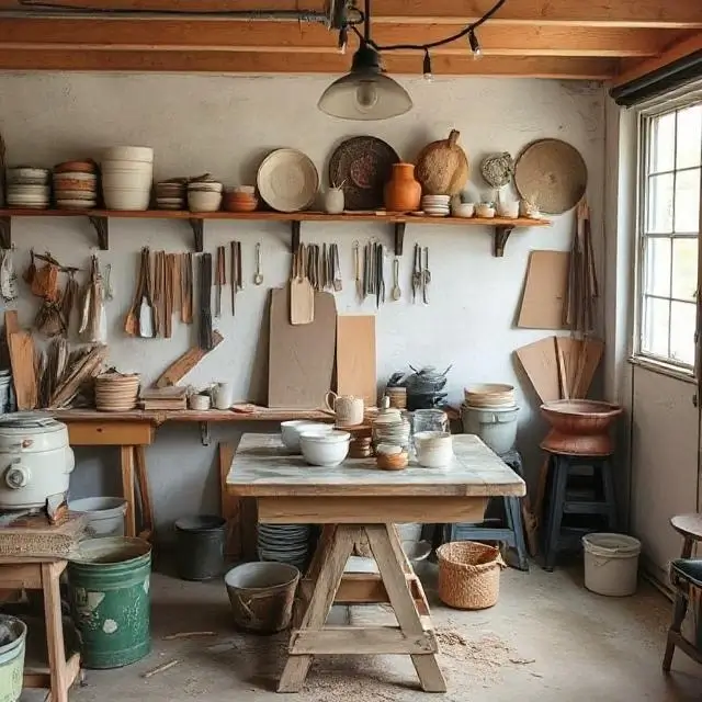 Makeshift garage pottery studio