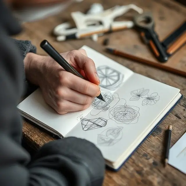 An artisan sketching new designs in a notebook